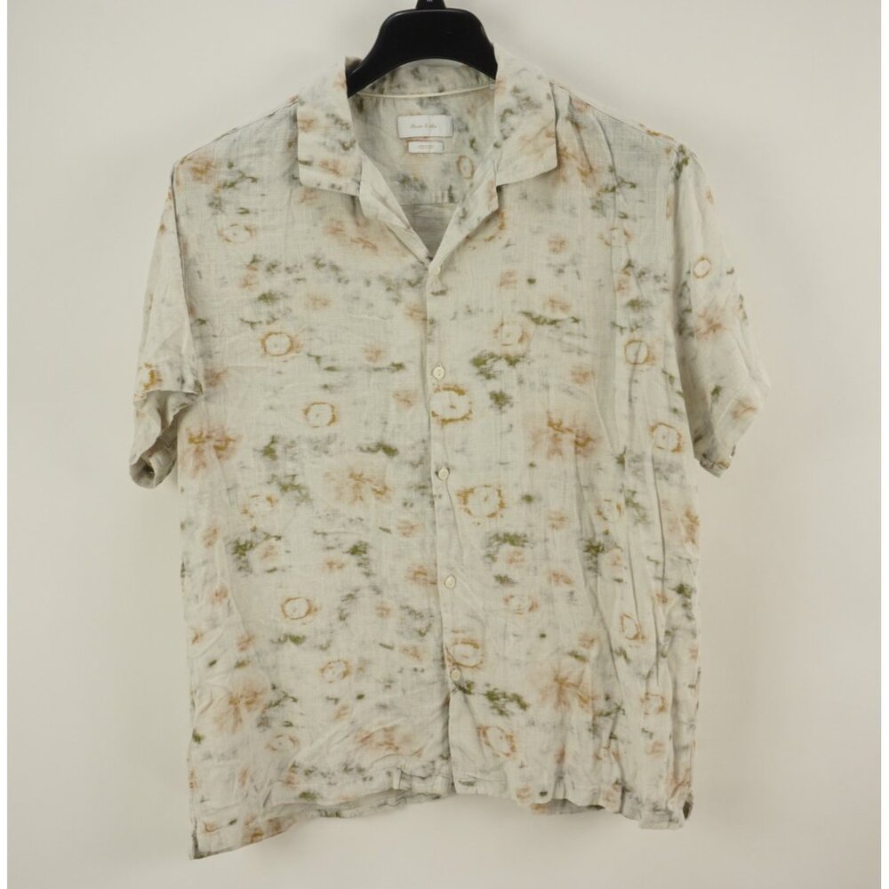 Porter & Ash Linen Blend Men's XL Short Sleeve Beige Floral Button Up Camp Shirt